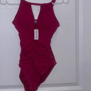 NWT La Vie En Rose Burgundy One Piece Swimsuit
